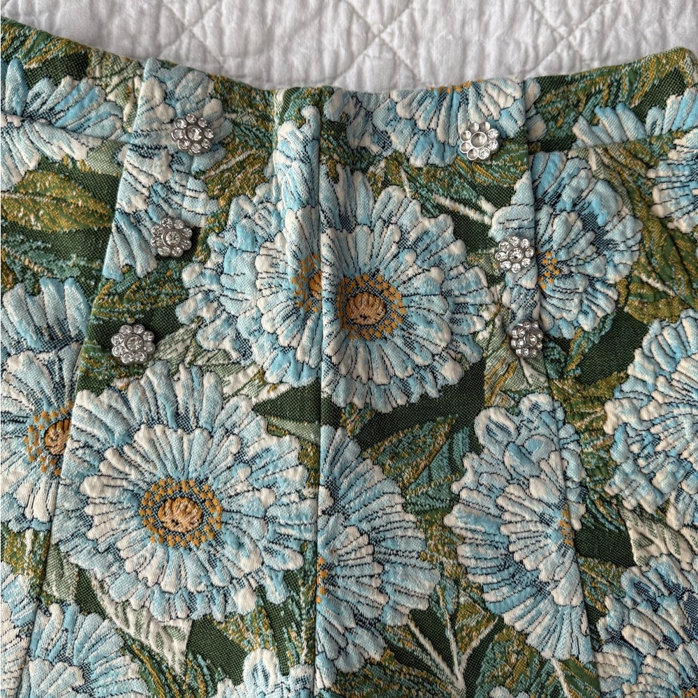 Zara Blue Floral High Waist Women Shorts - Picture 10 of 10